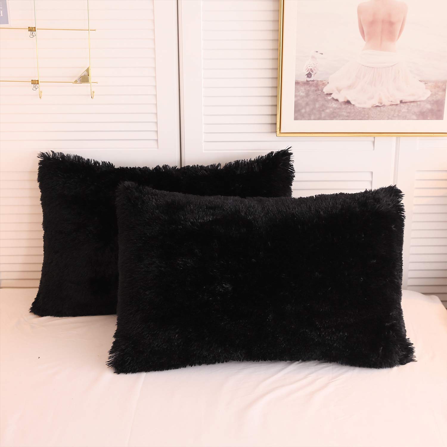 Xege Faux Fur Throw Pillow Cases Plush Shaggy